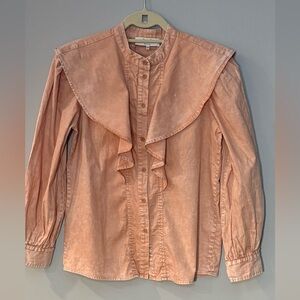 Sea New York Hildur Peach Acid Wash Ruffle Blouse Size XS